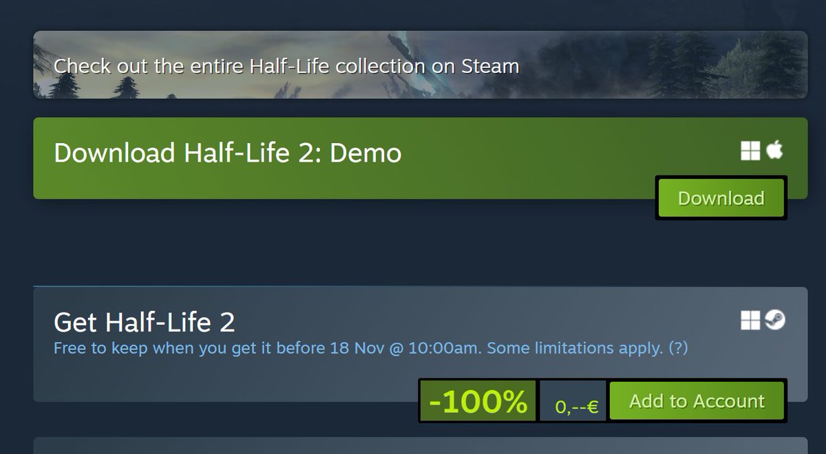 SteamDB's tweet photo. Half-Life 2's 20th anniversary update is out, episodes were merged into the main game, and added workshop support.

It is also free to keep if you get it until 18th. https://t.co/n1rYNLaZm4