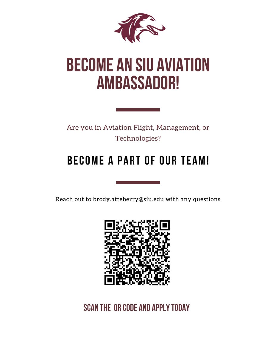 Calling all SIU Aviation Students!
We're looking for you to join our Aviation Ambassador team!  You'll share your aviation journey with prospective students, participate in off campus trips/events, and network with industry professionals.  Ready to inspire others?  Apply now!