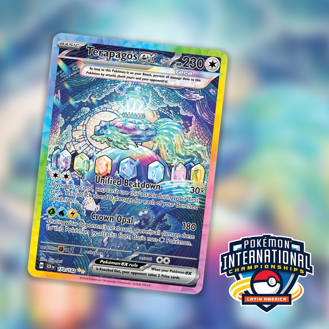 PokemonTCG's tweet photo. Terapagos ex's Unified Beatdown does 30 damage for each of your Bench Pokémon.

Pair it with Area Zero Underdepths to deliver BIG damage, making this one Stellar Pokémon!

#PokemonTCG #PokemonLAIC https://t.co/TJeaQBhX3r