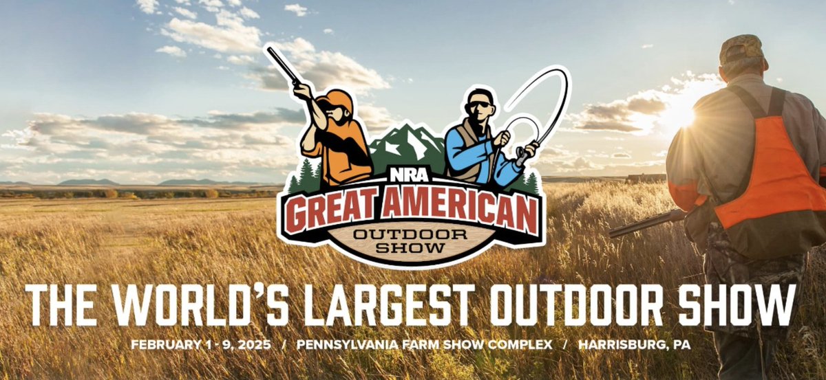NRA's tweet photo. Make plans to join us for the 2025 Great American Outdoor Show in Harrisburg, Pennsylvania!

Taking place from February 1-9, the event will celebrate hunting, fishing, and outdoor traditions treasured by millions of Americans and their families.

For more info, click here: https://t.co/L31jZQzcdt