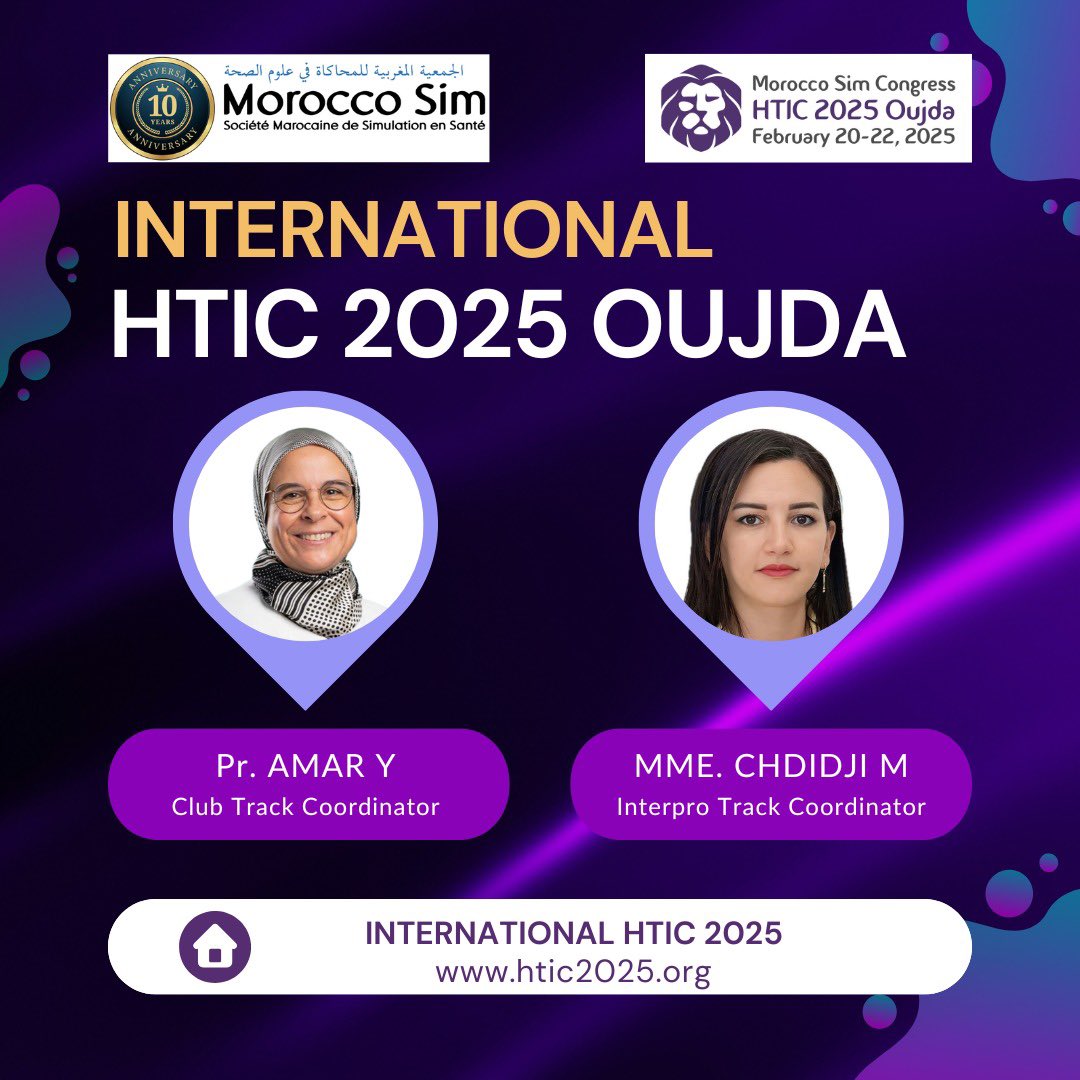HTIC 2025 International Conference, February, 20 to 22nd, 2025.
htic2025.org

Let’s get to know the dedicated track coordinators of the International HTIC 2025 Oujda. A big thank you to each of them for their invaluable contribution !
