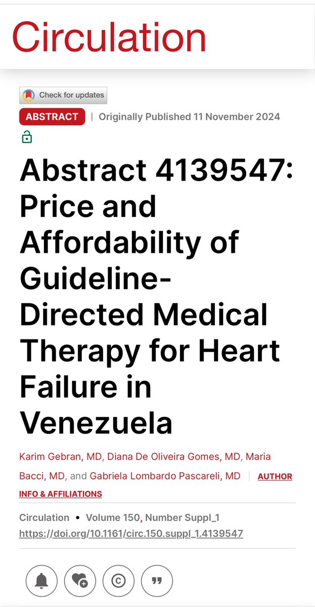 Excited to present our work assessing price and affordability of Heart Failure GDMT in Venezuela this Scientific Sessions #AHA24. This was only possible thanks to the hard work of <a href="/Deoliveiragdc/">Diana De Oliveira Gomes, MD</a>, <a href="/gabylomba96/">Gabriela Lombardo P.</a> and Ma. Carolina Bacci.