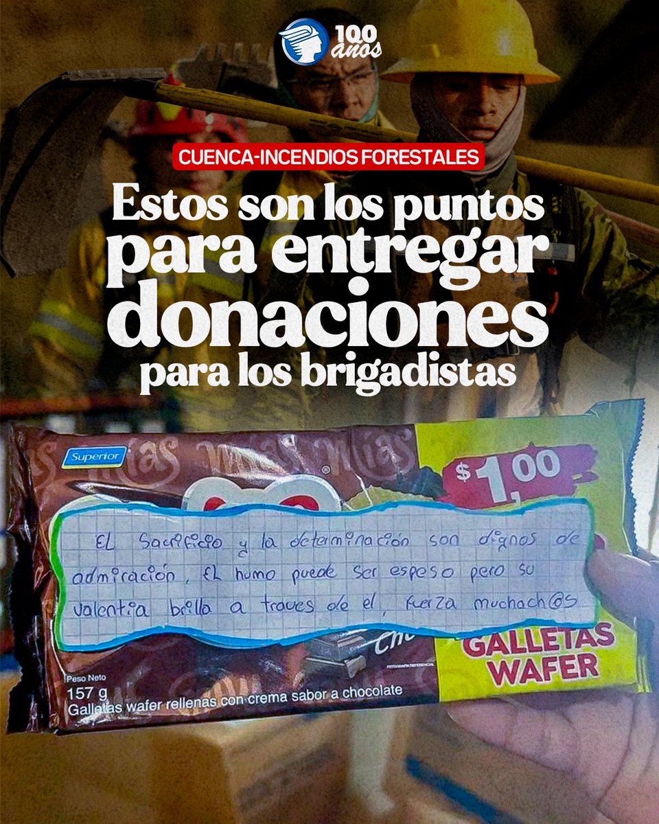 elmercurioec's tweet photo. #CUENCA |🚨Se habilitaron puntos de donación para apoyar a quienes combaten los incendios forestales, especialmente en las zonas cercanas al #Cajas. Se requieren alimentos, bebidas y otros insumos: https://t.co/Yiie10hvuM https://t.co/Ym7FhFcoeg