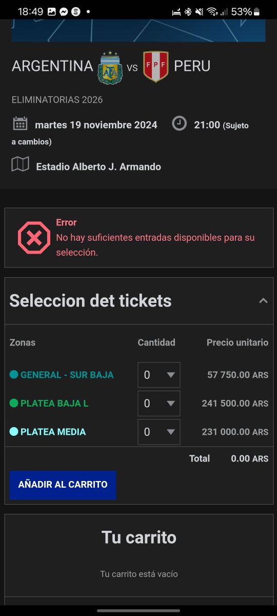 jevick88's tweet photo. #afa #afatickets son un chiste 1 hora haciendo fila y no te deja comprar ninguna entrada!!! @afa @afatickets no se puede así y te sacan de la fila y te mandan a comprar como si hubieran entradas 😡 https://t.co/o0Ctl8Pc5I