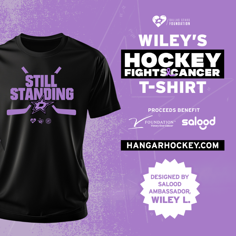 DallasStars's tweet photo. Hockey Fights Cancer night returns to @AACenter next Wednesday π
Purchase your shirt at @StarsHangar from this yearβs Salood Ambassador, Wiley, to support Salood and @TheVFoundation through @DS_Foundation and more as we join together to fight cancer.
MORE ‡οΈ
#StarsFightCancer