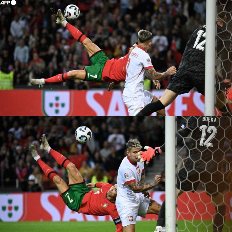 InvictosSomos's tweet photo. "Cristiano Ronaldo ya está acabado. Solo marca goles de penal".

CRISTIANO RONALDO MARCANDO DE CHILENA CON CASI 40 AÑOS: