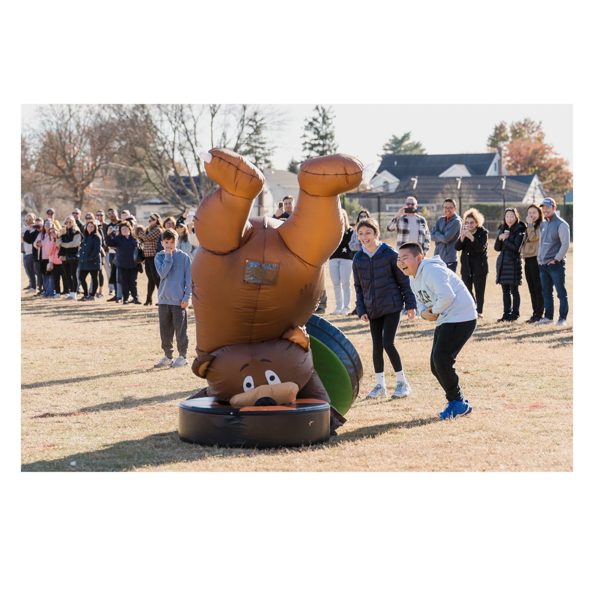 BethpageUFSD's tweet photo. What a day at Kramer Lane’s Amazing Inflatable Race! 🏃‍♂️☀️ Staff raced, families cheered, and we raised $900 for hurricane relief. 👏 Shoutout to Mr. Zaborowski for the win 🏆 &amp; Principal McCarthy for rocking that inflatable dog costume! 🐶💛 #KramerLaneStrong #WeAreBethpage https://t.co/MI7kpQQGXt