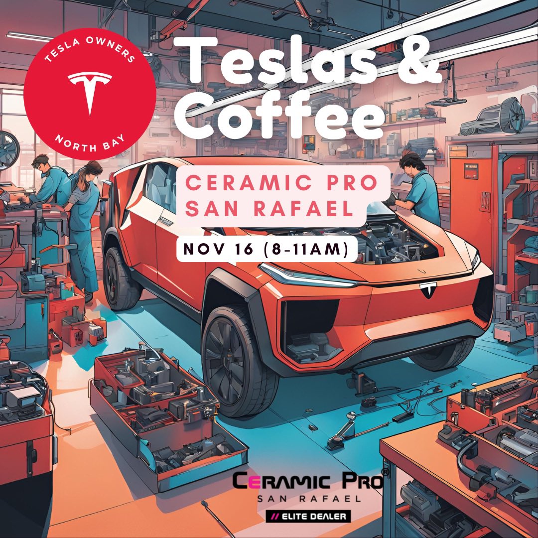 TeslaOwnersNBay's tweet photo. Tomorrow our last event for the year. Full of goodies, great peers and demo drives! Donโt miss out. Spread the word.
https://t.co/JnV1XH3TZv
#tesla #demodrive #cybertruck https://t.co/Ec0MJmlL51