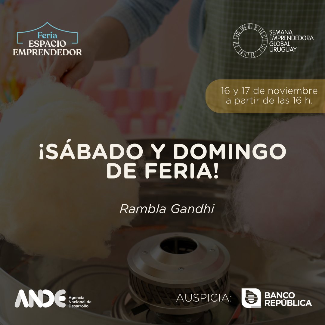 ANDEUruguay's tweet photo. Dedica un fin de semana a apoyar emprendimientos de nuestro país comprando sus productos y disfrutá del patio gastronómico, shows musicales y actividades infantiles gratuitas 🎪 

Rambla Gandhi entre Joaquín Núñez y Solano García a partir de las 16 h.

☀️ https://t.co/3NDP82a9Z9 https://t.co/1aK01AAjsc
