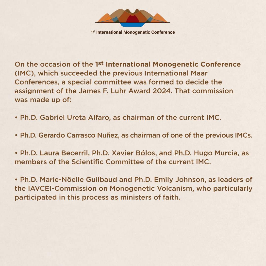 ckelarvolcanes's tweet photo. The James F. Luhr Award is a special recognition established by the IAVCEI Commission on Monogenetic Volcanism to honor the memory of James F. Luhr. And his love for monogenetic volcanoes.🏆 https://t.co/bsYliGF4EK