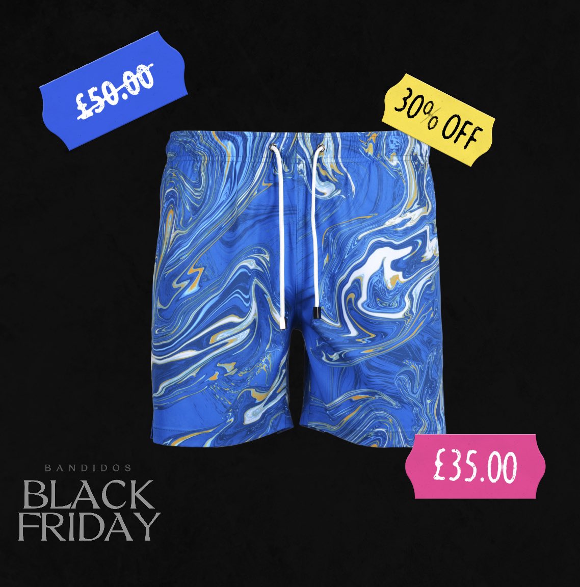 Black Friday sales are liveeeeee, a huge range of discounts including our popular swim shorts, 30% off was £50 now £35 matching T-shirts online 💻