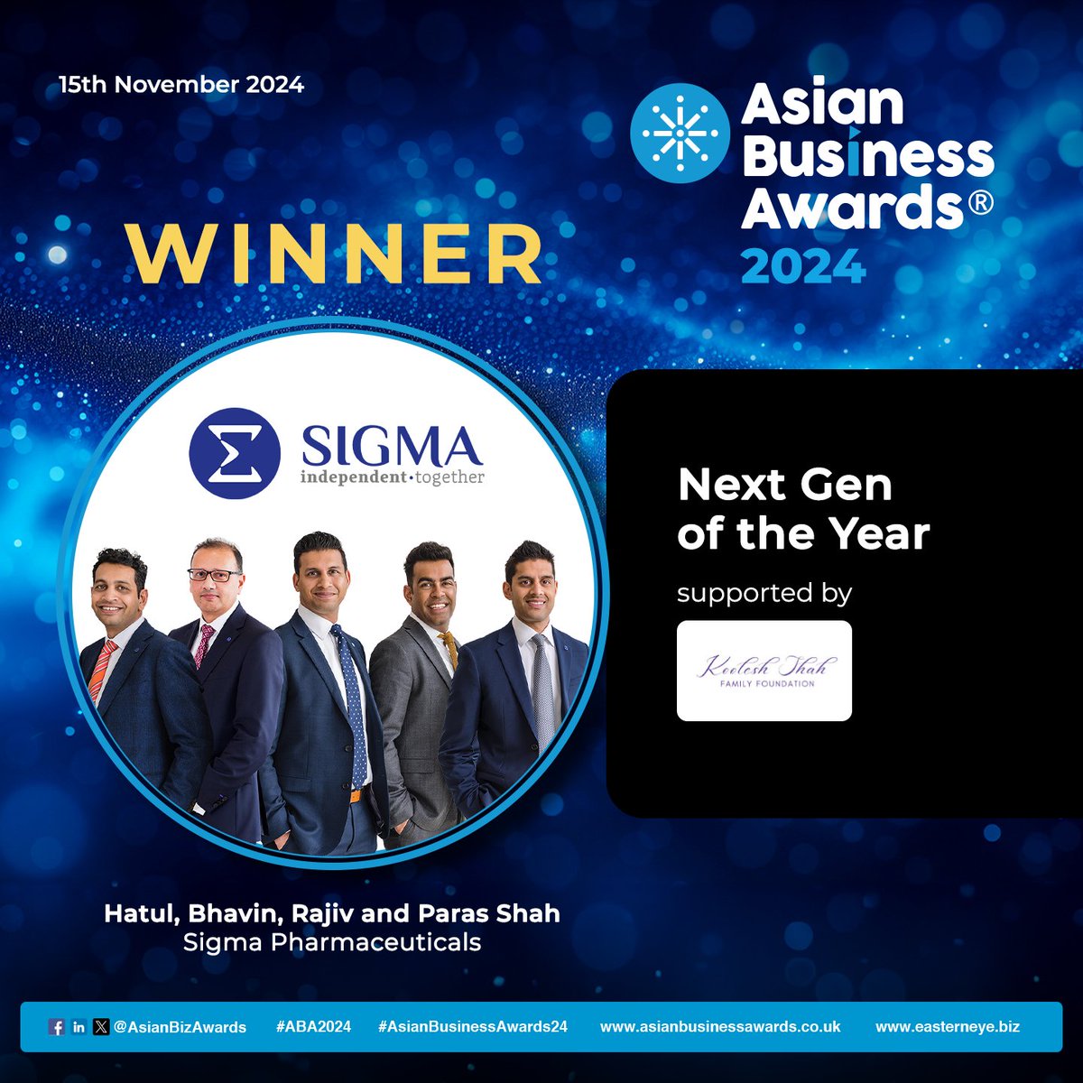 Asian Business Awards (@asianbizawards) on Twitter photo Congratulations to Hatul, Bhavin, Rajiv, and Paras Shah of <a href="/sigmaplcuk/">Sigma plc</a>, for winning the Next Gen of the Year Award supported by the Koolesh Shah Family Foundation at the Asian Business Awards!
Here’s to many more successes ahead!
#ABA2024 #AsianBusinessAwards24 Congratulations to Hatul, Bhavin, Rajiv, and Paras Shah of <a href="/sigmaplcuk/">Sigma plc</a>, for winning the Next Gen of the Year Award supported by the Koolesh Shah Family Foundation at the Asian Business Awards!
Here’s to many more successes ahead!
#ABA2024 #AsianBusinessAwards24