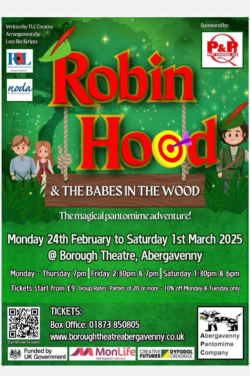 aberpantomime's tweet photo. Tickets go on general sale from the 3rd December 2024. A brand new pantomime adventure at the Abergavenny Borough Theatre.          🏹🌳🤠 https://t.co/remLHx9aBW