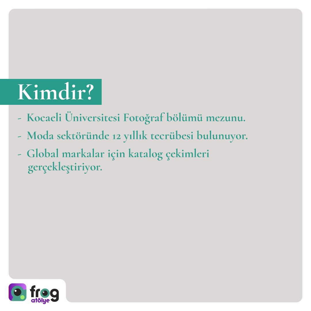 frogatolye's tweet photo. Fotomodellik Atölyesi başlıyor! 4 hafta sürecek bu özel atölyede, poz verme tekniklerinden kamera önü duruşuna, jest ve mimik çalışmalarından profesyonel yaşam hazırlıklarına kadar Fotomodelliğin tüm temel adımlarını öğreneceksin.

☎️0 544 169 53 93 https://t.co/GEW5NzFT3W