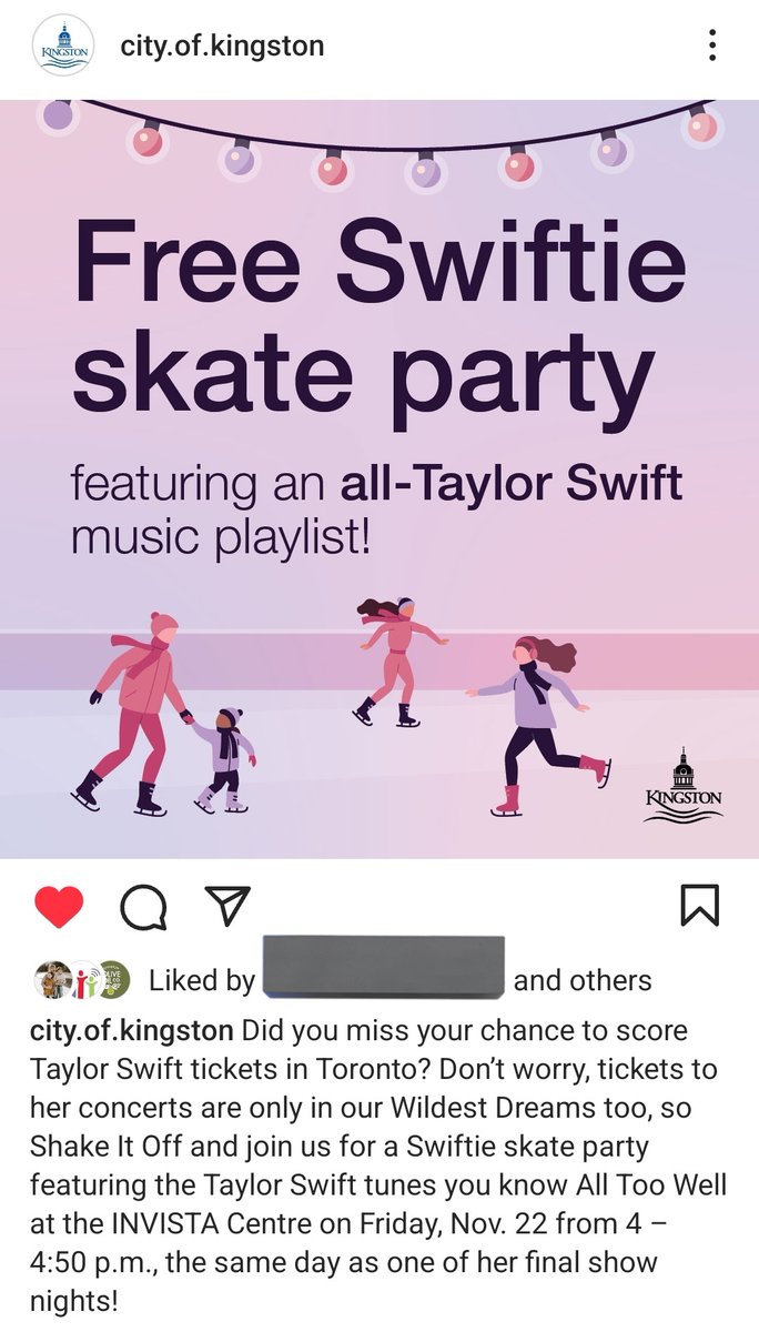 Free <a href="/taylorswift13/">Taylor Swift</a> Skate Party!
INVISTA Centre
Friday, November 22
4 to 4:50pm ⛸️