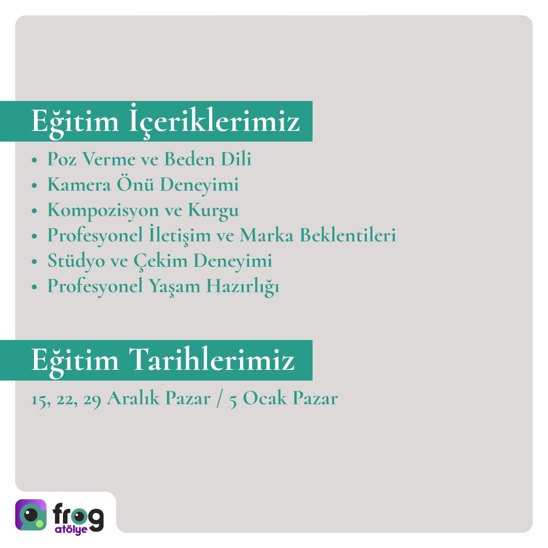 frogatolye's tweet photo. Nadir Özkan’ın Fotomodellik Atölyesi başlıyor! Poz verme tekniklerinden beden dili kullanımına, stüdyo çekimlerinden profesyonel hazırlıklara kadar tüm detayları öğrenerek fotomodellik  yolculuğuna güçlü bir adım atabilirsin. 

☎️0 544 169 53 93 https://t.co/wlFjY49Ikk