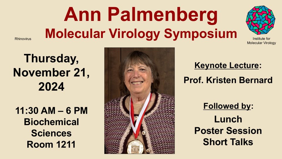 Nate Sherer (@natesherer) on Twitter photo Excited to announce the first annual Ann Palmenberg Molecular Virology Symposium! Hosted by the Institute for Molecular Virology with generous sponsorships from <a href="/UWBiochem/">UWāMadison Biochem</a> and <a href="/WARF_News/">WARF (Wisconsin Alumni Research Foundation)</a>. Program expertly prepared by <a href="/RKirchdoerfer/">RKirchdoerfer</a>. Excited to announce the first annual Ann Palmenberg Molecular Virology Symposium! Hosted by the Institute for Molecular Virology with generous sponsorships from <a href="/UWBiochem/">UWāMadison Biochem</a> and <a href="/WARF_News/">WARF (Wisconsin Alumni Research Foundation)</a>. Program expertly prepared by <a href="/RKirchdoerfer/">RKirchdoerfer</a>.