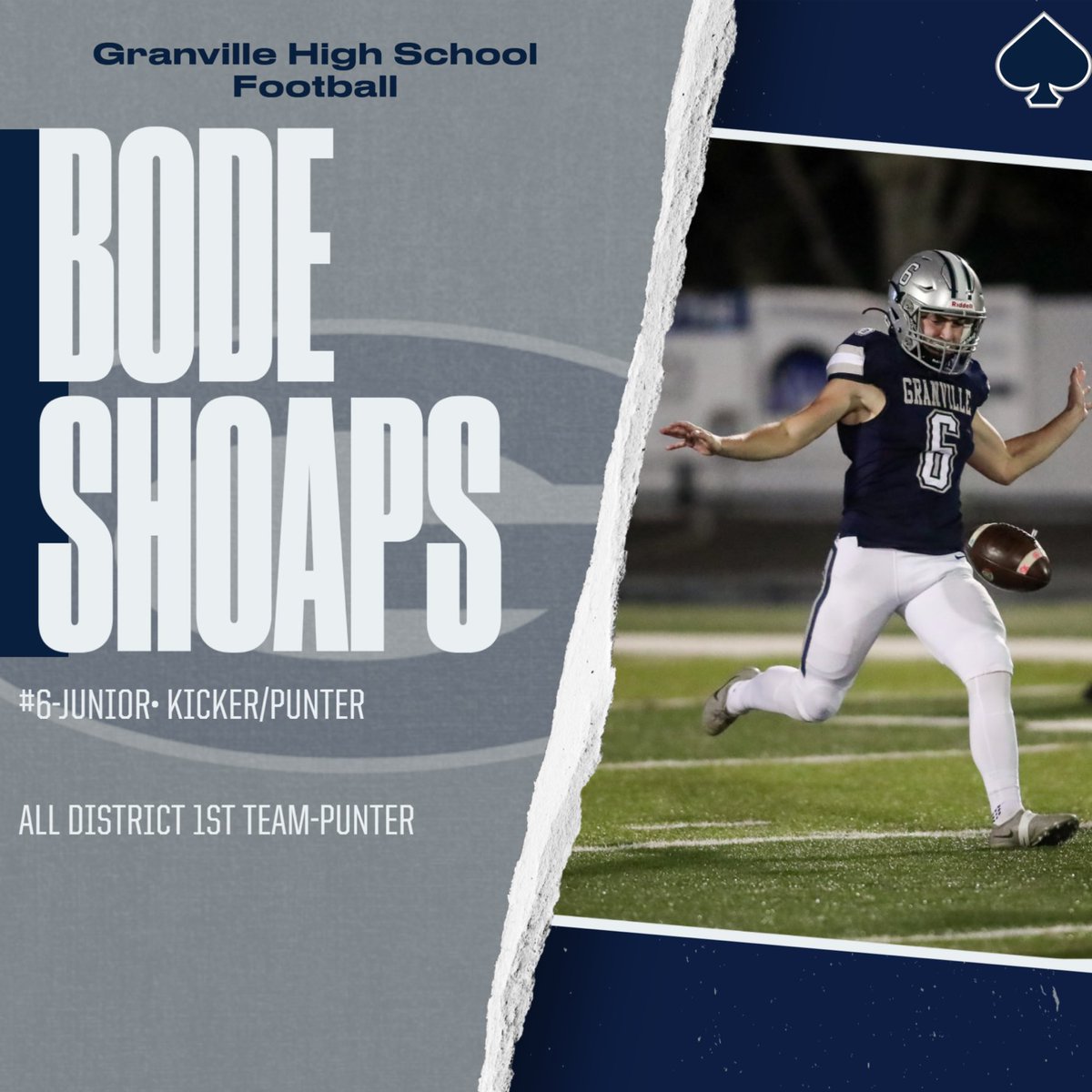 Granville_FB's tweet photo. Congratulations to Bode Shoaps!! Looking forward to having you kick again next season.  Go Blue Aces!! https://t.co/5Oqyd94G0U