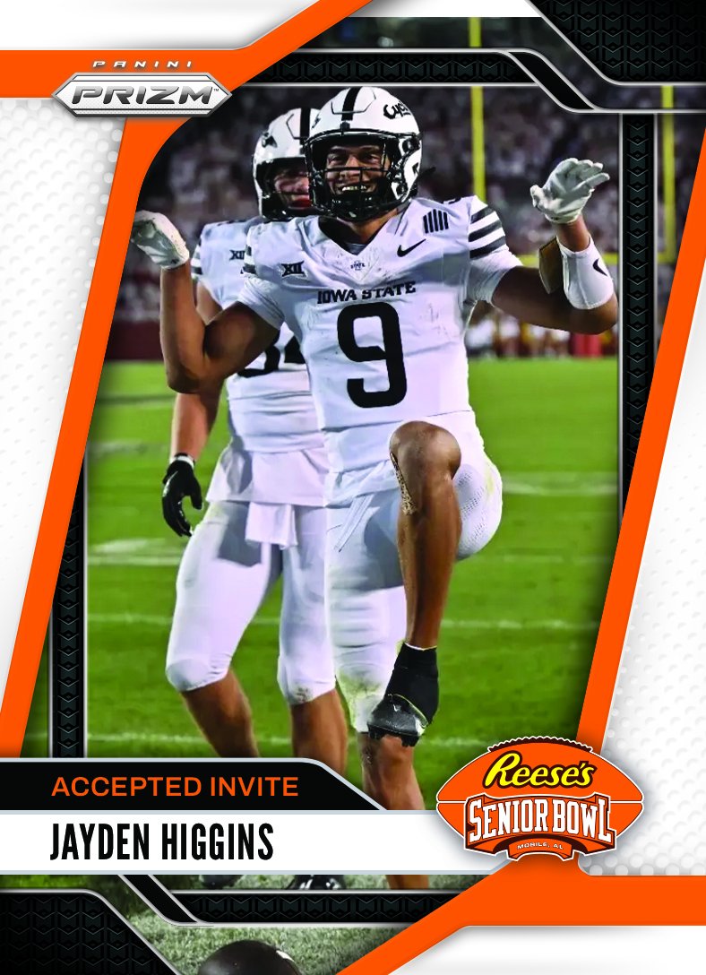 Reese's Senior Bowl (@seniorbowl) on Twitter photo Officially Accepted! WR Jayden Higgins <a href="/JaydenHiggins3/">Jayden Higgins</a> from <a href="/CycloneFB/">Iowa State Football</a> is headed to the 2025 Reese's Senior Bowl 🚨🌪️🚨 #BestOfTheBest #TheDraftStartsInMOBILE™️
@JimNagy_SB <a href="/PaniniAmerica/">Panini America</a> #RatedRookie Officially Accepted! WR Jayden Higgins <a href="/JaydenHiggins3/">Jayden Higgins</a> from <a href="/CycloneFB/">Iowa State Football</a> is headed to the 2025 Reese's Senior Bowl 🚨🌪️🚨 #BestOfTheBest #TheDraftStartsInMOBILE™️
@JimNagy_SB <a href="/PaniniAmerica/">Panini America</a> #RatedRookie