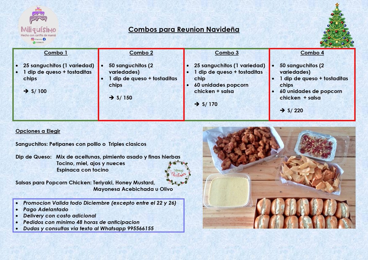 miliquisimo's tweet photo. Y llegó el momento del año en que salen nuestros combos para tu reu navideña! Están vigentes todo diciembre (salvó las fechas cercanas a navidad) así que también pueden salvarte el año nuevo ♥️
Se separan con 48 horas de anticipación ☺️ https://t.co/dkCGErwsaO