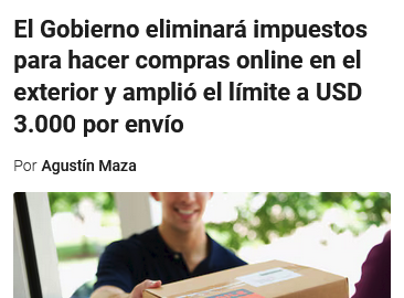 elanarcoc's tweet photo. Esto está mal, porque solo es para ciertos productos y porque a las MiPymes Argentinas las siguen empomando con SICREB, Resoluciones de AFIP que retienen dinero, Impuesto al Cheque ... Es Demagogia. Incluso Espert estaba en contra de importar sin bajar impuestos Argentinos https://t.co/l7bmlzqmgx