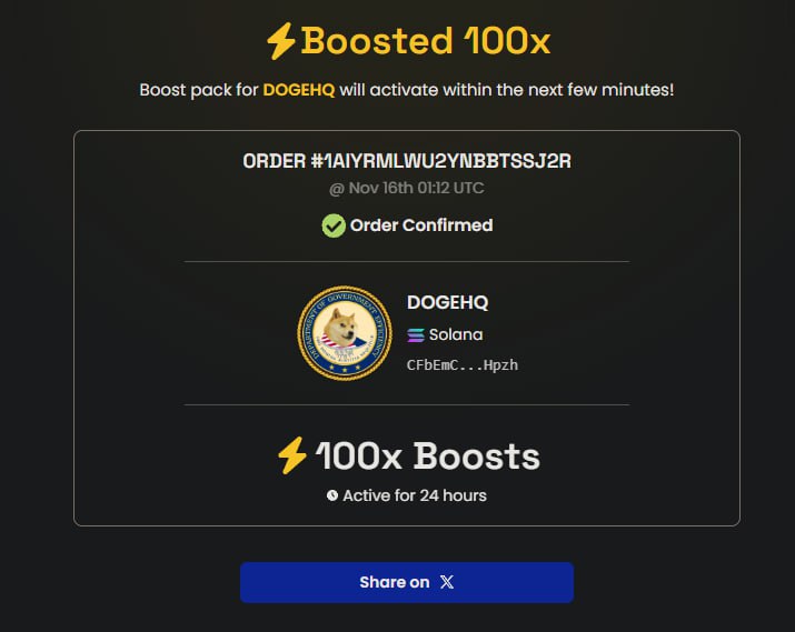 DOGEHQSOL's tweet photo. Another 100x boosts paid, right as we entered the top 100 on DexScreener AND hit a $200K Mcap!

The community is crushing it!

If you haven't already, come join us at the $DOGEHQ 

HQ - https://t.co/HzqLYhanxf

TG - https://t.co/LrImZcqlJN https://t.co/bS4kG8lJhO