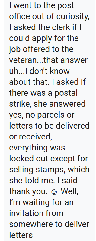 Didulo decreed this morning that military veterans will replace Canada Post workers. One *actually* tried to follow the decree