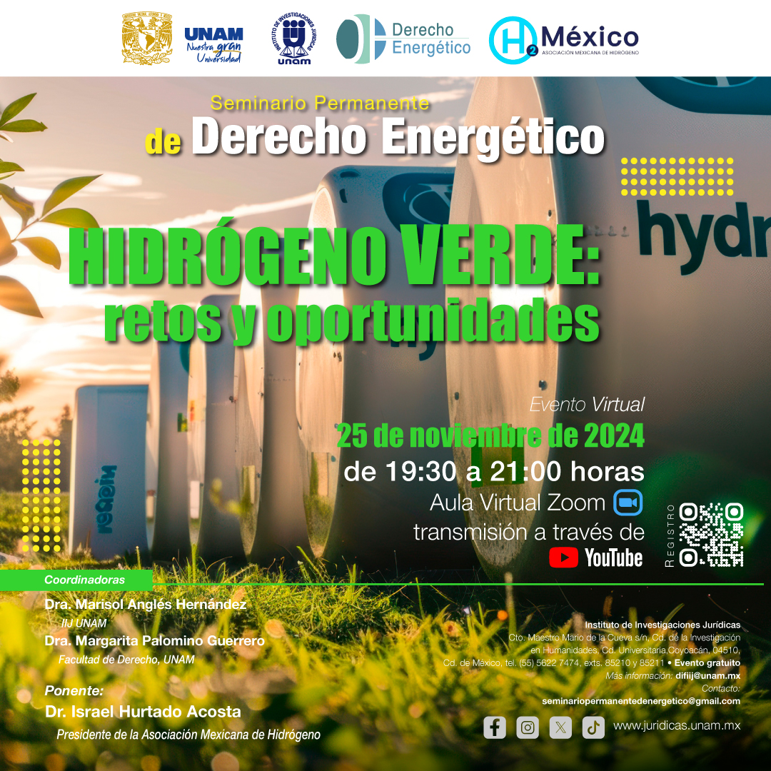 ⚡🍃No te pierdas el Seminario Permanente de #DerechoEnergético "#HidrógenoVerde: retos y oportunidades"

🗓️ Lunes 25 de Noviembre
⌚ 19:30 a 21:00 horas
📲 Regístrate en  👉 qrcd.org/7Nxy