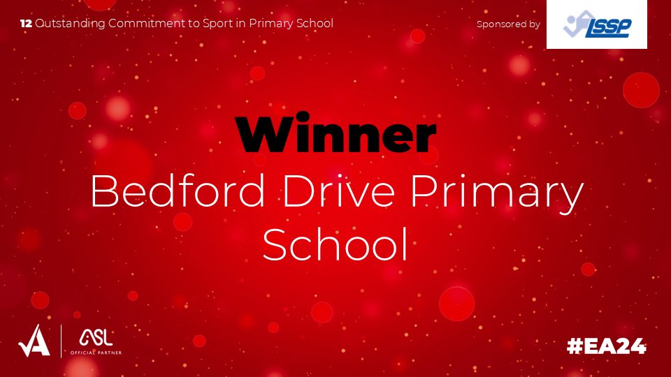Our next award, Outstanding Commitment to Sport in Primary School, is sponsored by <a href="/Liverpool_SSP/">LSSP</a> and presented by partnership manager, Adella Dando.
 
Our winner is… <a href="/Bedford_Drive/">Bedford Drive Primary School</a> – well done!
 
#EA24