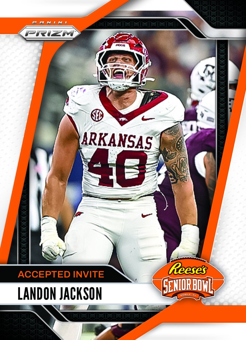Reese's Senior Bowl (@seniorbowl) on Twitter photo It’s OFFICIAL! DL Landon Jackson <a href="/landonjackson40/">Landon Jackson</a> from <a href="/RazorbackFB/">Arkansas Razorback Football</a> accepted his invite to the 2025 Senior Bowl!!! #WPS #BestOfTheBest #TheDraftStartsInMOBILE™️
@JimNagy_SB <a href="/PaniniAmerica/">Panini America</a> #RatedRookie It’s OFFICIAL! DL Landon Jackson <a href="/landonjackson40/">Landon Jackson</a> from <a href="/RazorbackFB/">Arkansas Razorback Football</a> accepted his invite to the 2025 Senior Bowl!!! #WPS #BestOfTheBest #TheDraftStartsInMOBILE™️
@JimNagy_SB <a href="/PaniniAmerica/">Panini America</a> #RatedRookie