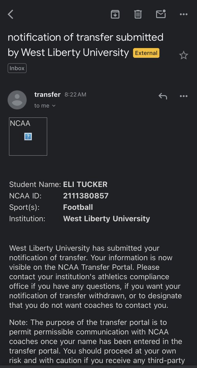 Eli Tucker (@elitucker_) on Twitter photo I have entered the NCAA Transfer Portal with 4 years of eligibility after requesting a redshirt season. Looking for a home Fall 2025. Dual sport college athlete. D2 Transfer, academically eligible. DMs are open.
Email: etucker@westliberty.edu I have entered the NCAA Transfer Portal with 4 years of eligibility after requesting a redshirt season. Looking for a home Fall 2025. Dual sport college athlete. D2 Transfer, academically eligible. DMs are open.
Email: etucker@westliberty.edu