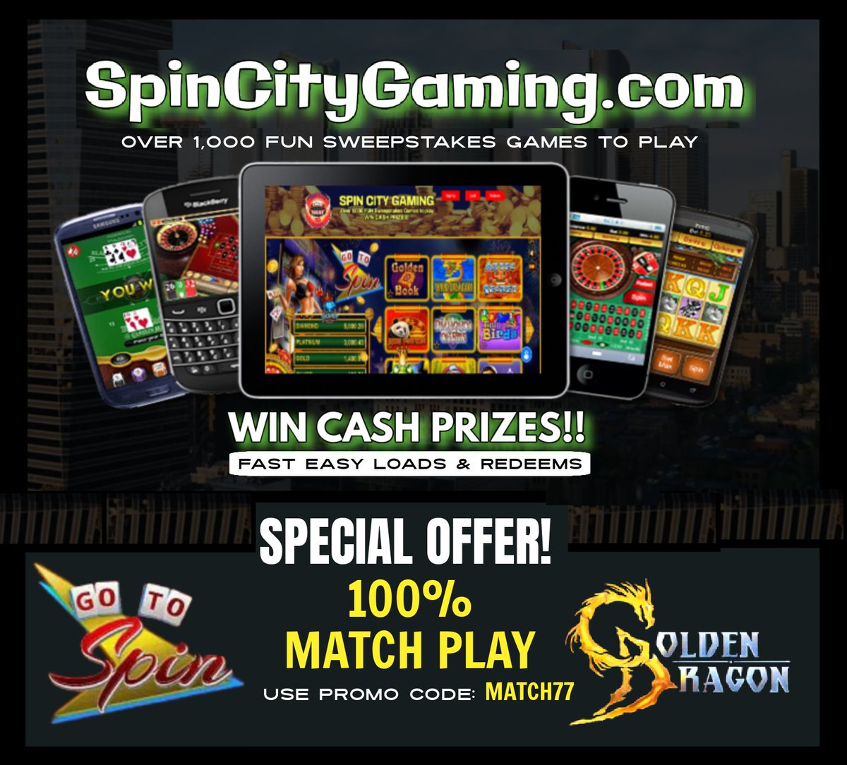 SpinCityGaming.com 100% match play for new players! 🔥 
$DOGE $BTC $TRON $LTC $ETH