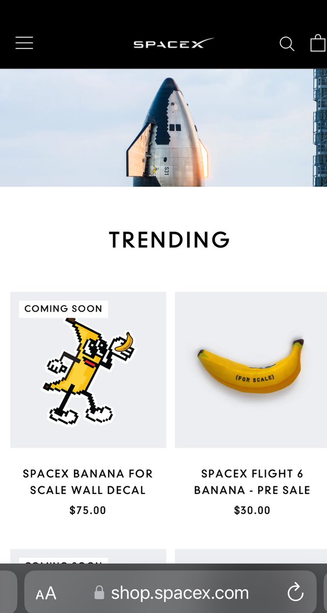 BigImpactHumans's tweet photo. SpaceX is bananas! 

Look what you can buy on their website 🍌😆 https://t.co/SBGTFzJtHE