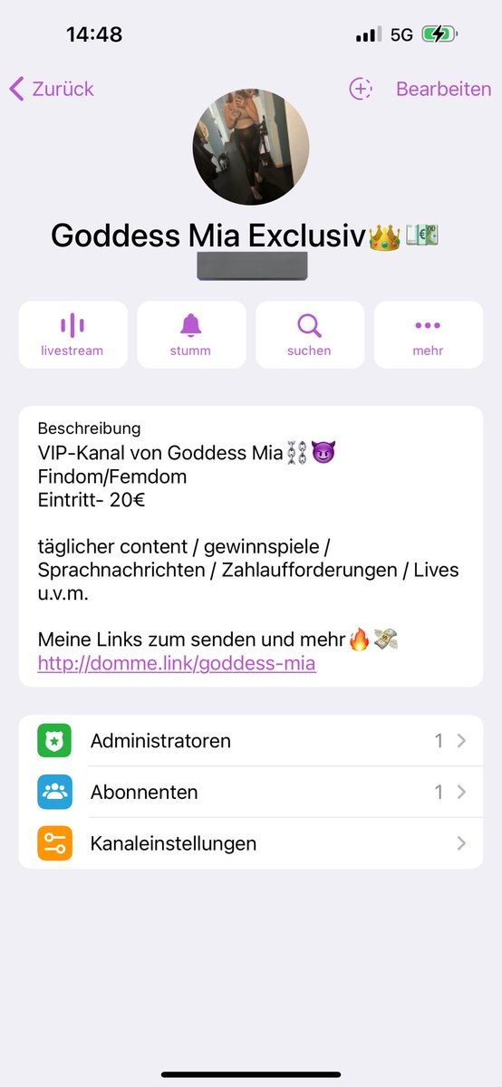 Ich habe  meinen Kanal mit einem neuen Konzept und neuen Ideen komplett neu gestartet.😌
Einmaliger Eintritt 20€ 
Wenn du Lust hast auf täglichen Kontent, Lives, uvm dann melde dich in meinen DMs.

#findom #zahlsklave #sklave #herrin #geldherrin #göttin #paypig  #zahlgeil