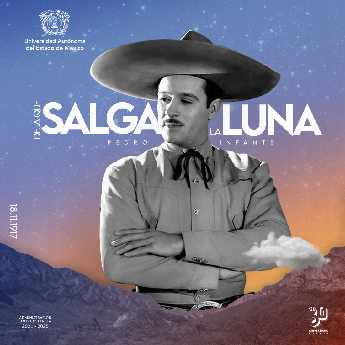 🎬🎶 Recordamos a Pedro Infante, ícono inmortal del cine y la música mexicana. Su carisma, talento y voz marcaron una época dorada que ha seguido viva en los corazones de varias generaciones 
¿Cuál es tu canción o película favorita de este gran ídolo?  
#SomosUAEMéx💚💛