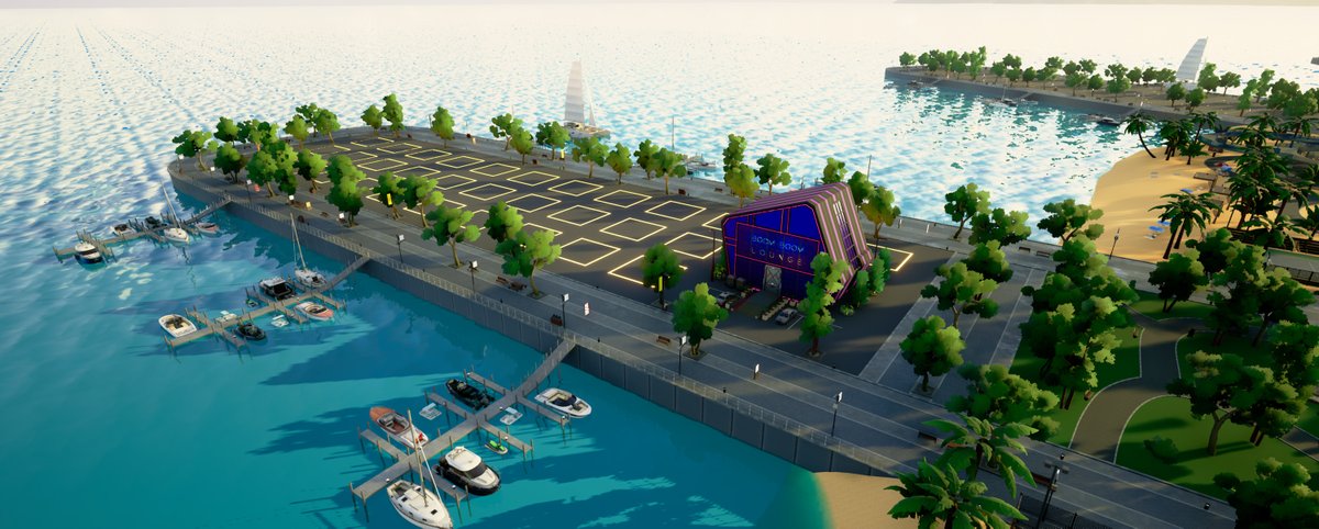 xSPECTAR's tweet photo. Exciting times ahead in Marina City!

 🌅✨ Day & night cycles are on the horizon, bringing the city to life like never before. 

Watch the sun rise over the skyline and the neon glow take over after dark. 

The metaverse just got even more immersive. 

#xSPECTAR #MetaverseEvolution