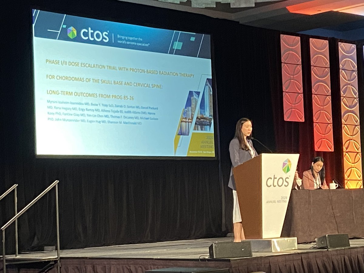 Honored to present long term results of dose escalation w/ proton therapy for BOS / C spine chordoma (PROG 85-26) at #CTOS2024. Incredible dedication to patients with median follow up of 24 years. <a href="/MGHCancerCenter/">Mass General Cancer Center</a> <a href="/MassGenBrigham/">Mass General Brigham</a> <a href="/ctosociety/">CTOS</a> <a href="/ShannonMacDonMD/">Shannon M MacDonald</a> <a href="/MyrsiniIoakeim/">Myrsini Ioakeim-Ioannidou, MD</a>