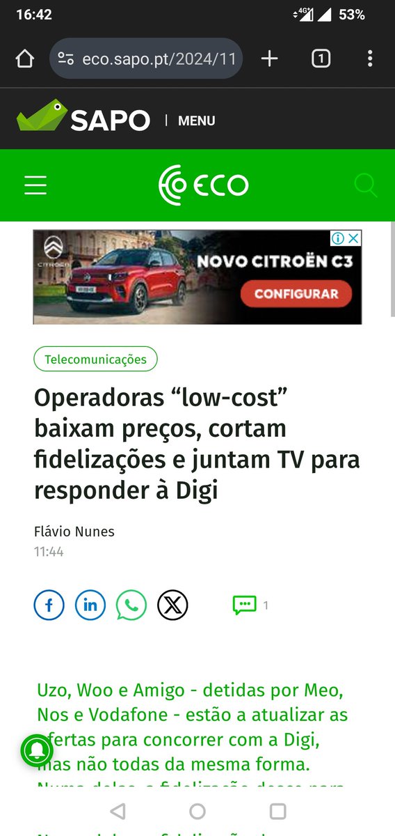 jbelinha's tweet photo. Logo termine a minha actual fidelização, vou mudar para a Digi, memo que as condições sejam piores que as low-costs das Meo, NOS e Vodafone, quanto mais não seja para lhes agradecer (à Digi) esta lufada de ar fresco na imundície das telecomunicações que (ainda) temos em Portugal! https://t.co/4rlI3UUcHb