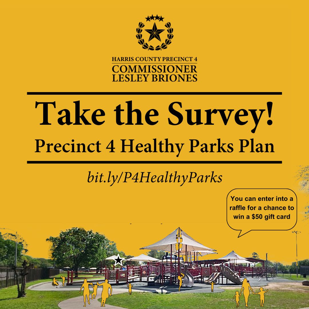 HCPrecinct4's tweet photo. Whatโs missing in your parks? More trails, fitness spaces, or something else? Take our survey and tell us how we can improve your parks! ๐ป https://t.co/u9nUHYnbd3
Your voice matters! Help us create parks that serve YOU. ๐ #HealthyParks #HCPrecinct4 #YourInputMatters https://t.co/VzsZNnwGAf