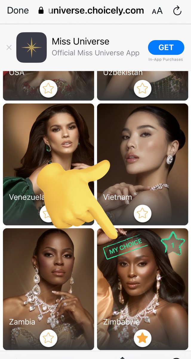 Yvonne_Maphosa's tweet photo. Please use your free vote… then decide if you want to buy more.

If you touch on the star on her picture, it will turn green. And will say ‘My Choice’ 

Link 👇
https://t.co/MO1L6qHN8l https://t.co/lIxvl3Ay4X