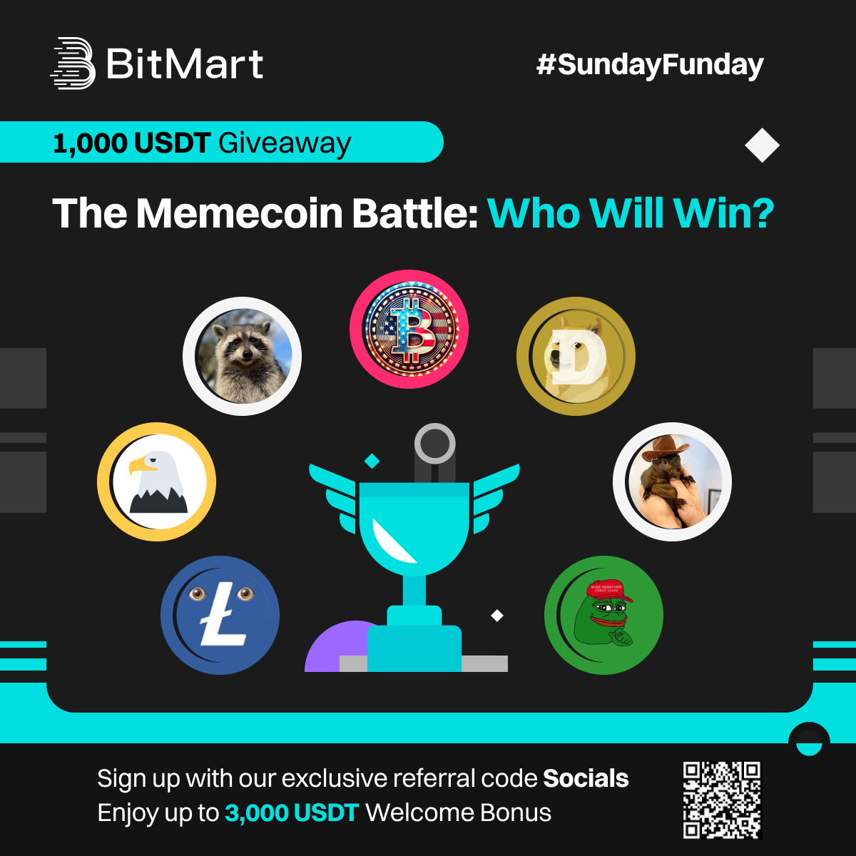 #Memes are pumping! Which #memecoin are you backing? 😸🐶🐸🐭🐵🦅🦔🐒

1️⃣Follow us
2️⃣QT with your answer &amp; tag 3 friends
3️⃣Fill: forms.gle/cCMnHWLkijvNPa…

#BITACT $PNUT $FRED $EAGLE #LESTER $DOGE $PEPE #giveaway #BitMart