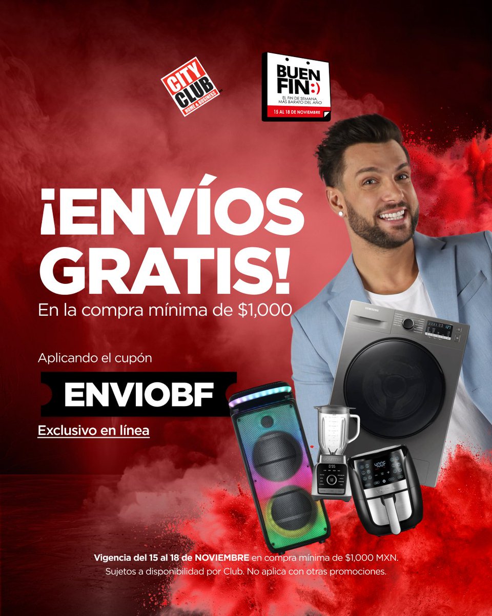 CityClubmx's tweet photo. ¡Todo directo a tu puerta sin costo! 🏠✨ Con compras desde $1,000 o más, aplica el cupón: ENVIOBF y disfruta de envíos gratis.

Aprovecha las mejores promociones sin salir de casa. ¡LO QUIERO, LO TENGO! 😎

Vigencia del 15 al 18 de noviembre.

#CityClub #MembersChoice https://t.co/kAx6RGfeP2