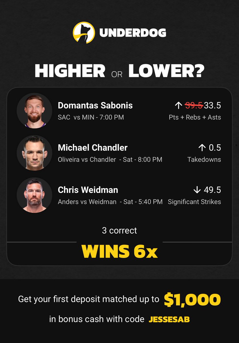 Discount on @UnderdogFantasy used on Sabonis: play.underdogfantasy.com/es-Odgh3O8j7z