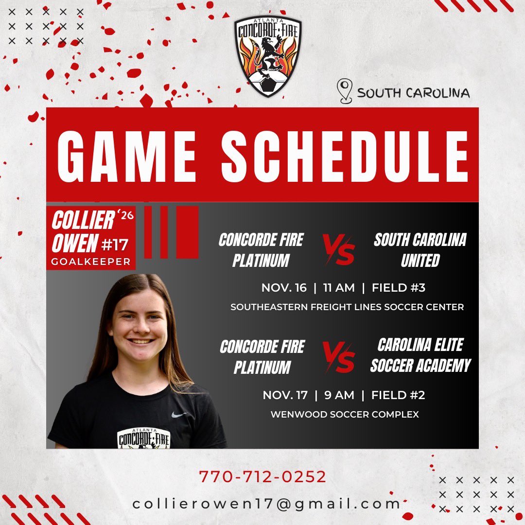 CollierOwen1's tweet photo. Super excited for two ECNL conference games this weekend in South Carolina!!!! @ECNLSoutheast @ECNLgirls @ConcordeFire08G https://t.co/vbNmU4mOCU