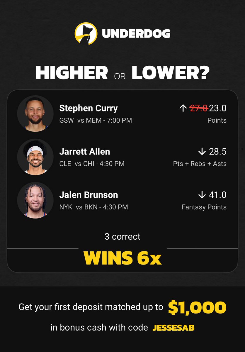 Another discount on UD. NBA only: play.underdogfantasy.com/es-n2Bm2kYELs