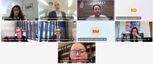 SRE_mx's tweet photo. 📸 Como parte de las acciones coordinadas en materia de promoción turística, la @SRE_mx y @SECTUR_mx sostuvieron reuniones con @EmbCanMexico y @SECTURSin, así como las representaciones de México en Canadá: @EmbaMexCan, @ConsuladoMexVan, @ConsulMexTor, @consulmexmtl, @ConsulMexClg y @ConsulMexLea, con la finalidad de abordar la respuesta ante alertas de seguridad en destinos turísticos. 

Los encuentros permitieron el intercambio de información y el fortalecimiento de nuestra colaboración en beneficio de las personas y comunidades.

🇲🇽🤝🌎