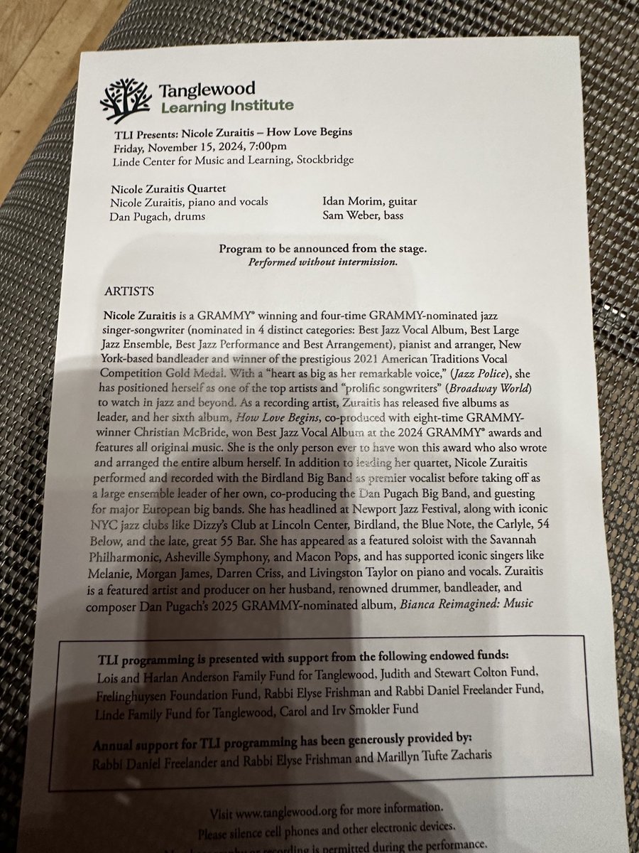 On a chilly Berkshire night, our newly all- year ⁦<a href="/TanglewoodMA/">Tanglewood</a>⁩ continues with a Sold Out Grammy winning ⁦<a href="/nicoleZmusic/">Nicole Zuraitis</a>⁩ &amp; her Quartet