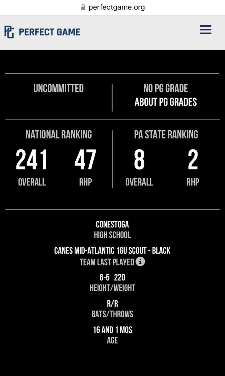 Thank you <a href="/PGMidAtlantic/">PG Mid Atlantic (NY, NJ, PA, MD,DE,DC)</a> <a href="/PerfectGameUSA/">Perfect Game USA</a>