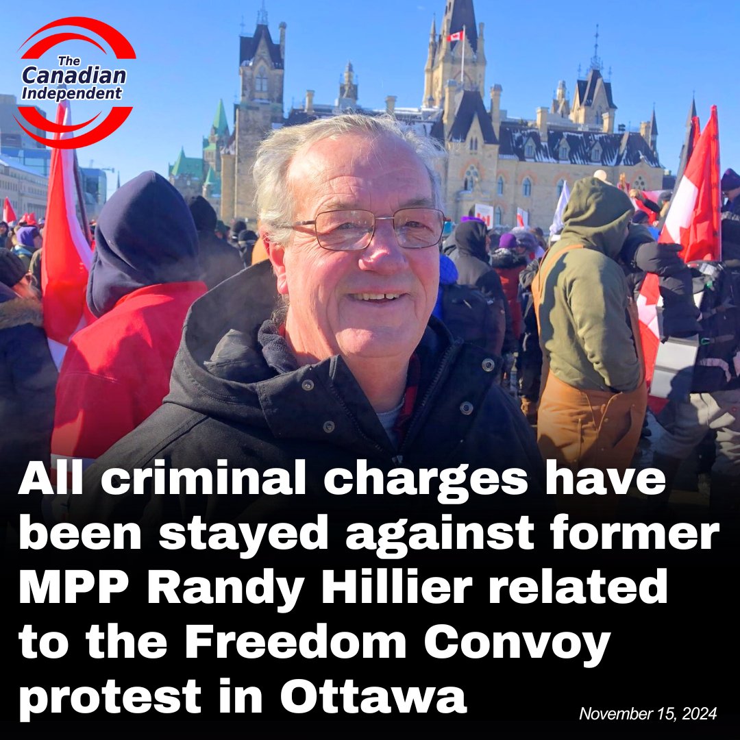 canindependent's tweet image. All criminal charges have been stayed against former MPP Randy Hillier related to the Freedom Convoy protest in Ottawa.

Randy Hillier, a former Ontario Member of Provincial Parliament (MPP) and prominent figure in the 2022 Freedom Convoy protest in Ottawa, has had all charges…