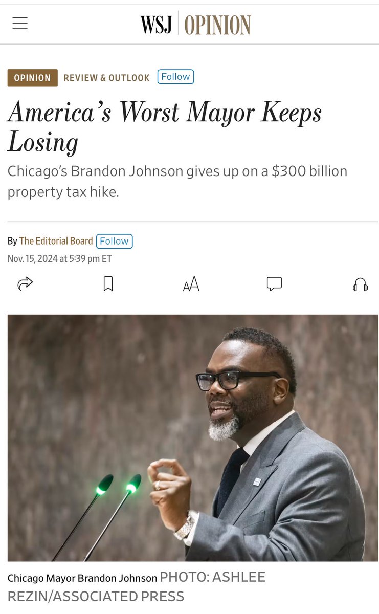 Austin__Berg's tweet photo. NEW: The Wall Street Journal editorial board dubs Brandon Johnson “America’s Worst Mayor” following a unanimous vote in City Council to strike down his $300M property tax increase. https://t.co/trOr5GBl1B